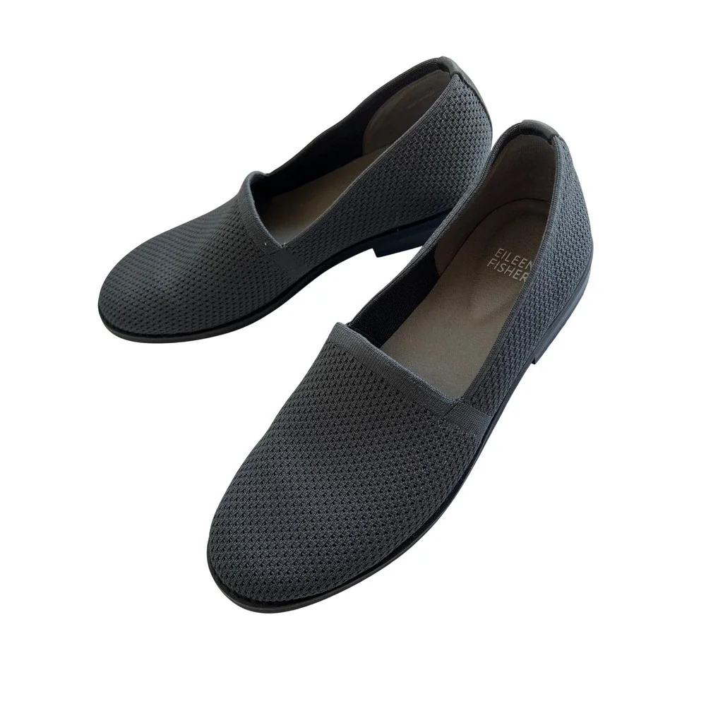 Eileen Fisher Womens Gray Knit Slip On Loafers Flats‎ Shoes Size 8